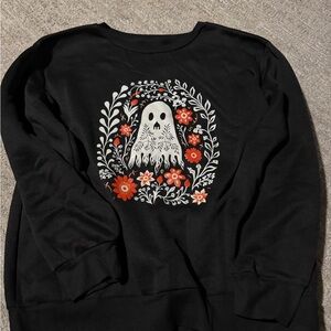 Black Sweatshirt with Ghost and Floral Design